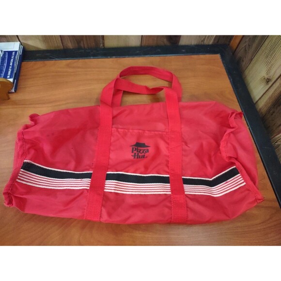 Vintage Pizza Hut Duffle Bag Small Size Red Nylon with Stripe - Picture 1 of 5